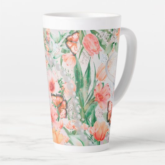 Spring Flowers Butterflies Latte Mok (Rechterhoek)