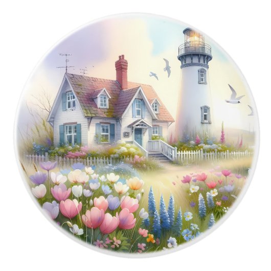 Spring Flowers by Lighthouse Coastal Cottage Keramische Knop (Voorkant)