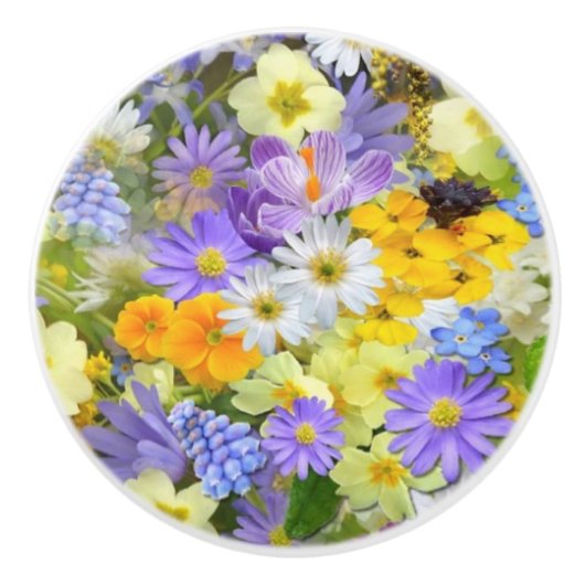 Spring Flowers Ceramic Knob. Keramische Knop (Voorkant)