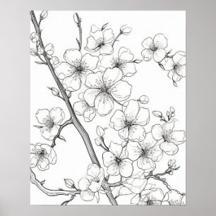 Spring Flowers Coloring Poster for Adults