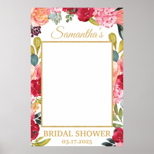 Spring Flowers Coral Peach Burgundy Photo Prop Poster (Voorkant)