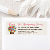 Spring Flowers Cupcake 1st Birthday Adresetiketten Etiket (Insitu)