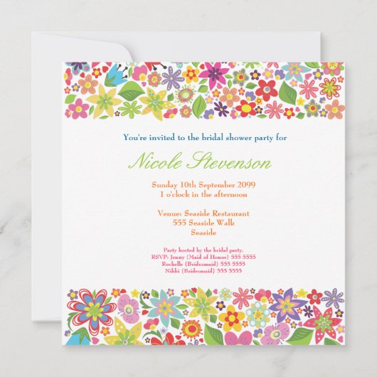 Spring Flowers Custom Bruids Douche Uitnodiging (Achterkant)