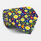 Spring Flowers - Deep Navy Blue Stropdas (Opgerold)