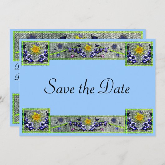 Spring Flowers Denim Save The Date (Voorkant / Achterkant)