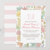 Spring Flowers Doodle Chic Wedding Invitation Kaart (Voorkant / Achterkant)