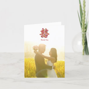 Spring Flowers Double Happiness Chinese Wedding Bedankkaart