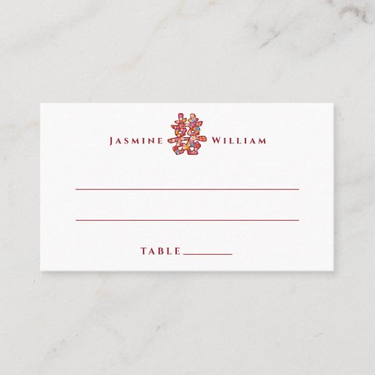 Spring Flowers Double Happiness Chinese Wedding Plaatskaartje (Voorkant)