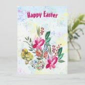 Spring Flowers Easter Chick Decorative Flora Green Feestdagenkaart (Staand voorkant)