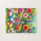 Spring Flowers Easter Eggs and Kittens in Garden  Legpuzzel (Horizontaal)