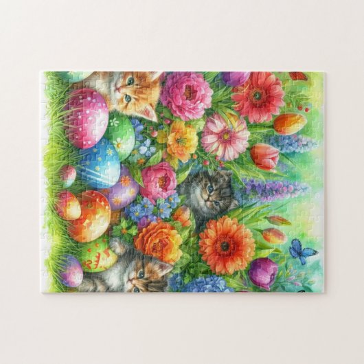 Spring Flowers Easter Eggs and Kittens in Garden Legpuzzel (Horizontaal)