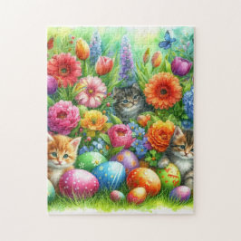 Spring Flowers Easter Eggs and Kittens in Garden Legpuzzel