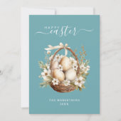 Spring Flowers Eggs Blauwgroen Happy Easter Greeti Feestdagenkaart (Voorkant)