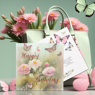 Spring Flowers en Butterfly Waterverf Verjaardag Kaart