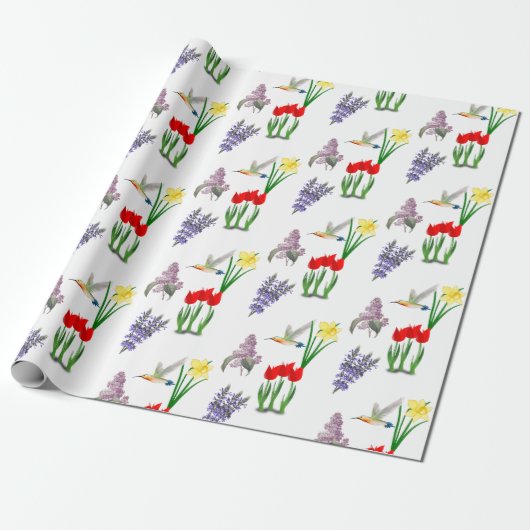 Spring Flowers en Hummingbird Cadeaupapier (Uitgerold)