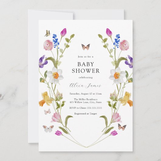 Spring Flowers en Vlinders Baby shower Kaart (Voorkant)