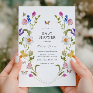 Spring Flowers en Vlinders Baby shower Kaart