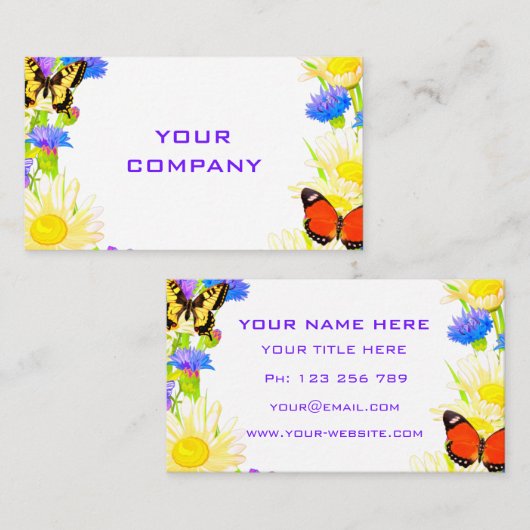 Spring Flowers en Vlinders Visitekaartje (Voorkant / Achterkant)