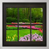 Spring Flowers Faux Window Illusion 24x24 Black Poster (Voorkant)
