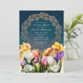 Spring Flowers Floral Lijst Elegante Uitnodigingen (Staand voorkant)