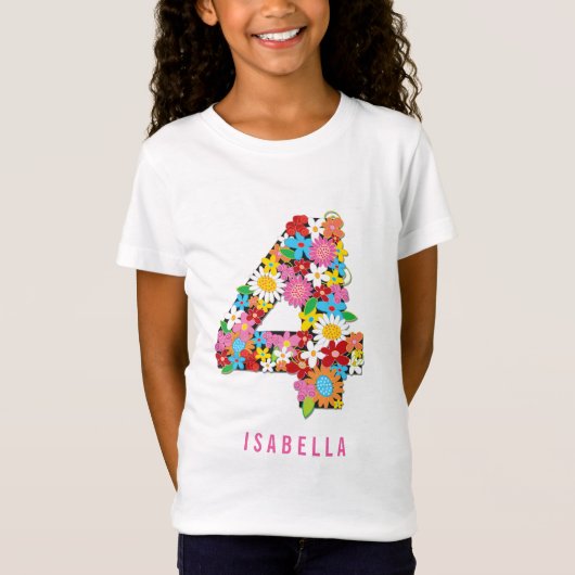 Spring Flowers Garden Four Girl 4e verjaardag T-shirt (Voorkant)