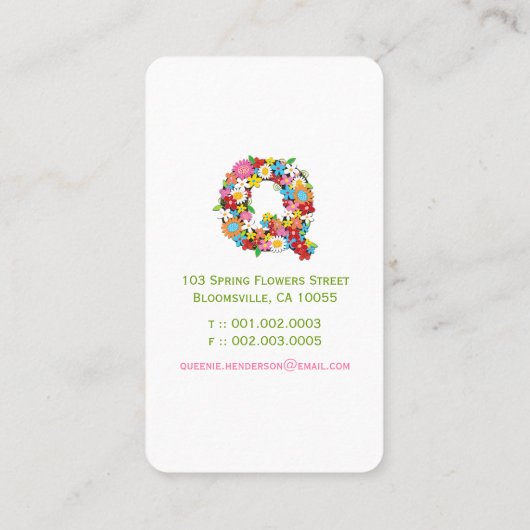 Spring Flowers Garden "Q" Monogram Profielkaart Visitekaartje (Achterkant)