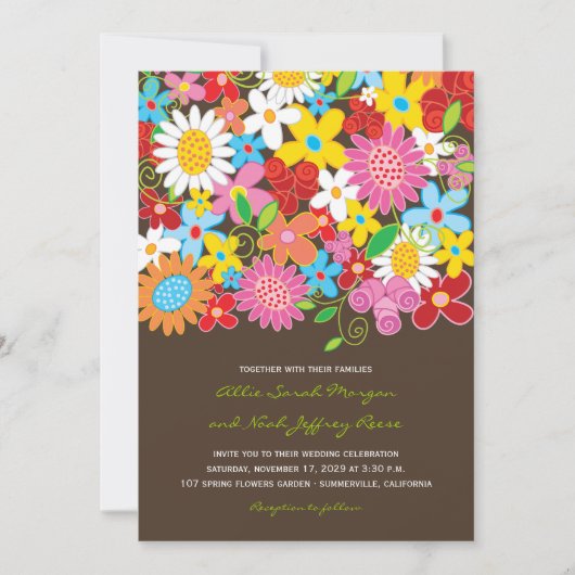 Spring Flowers Garden Whimsical Wedding Invite Kaart (Voorkant)