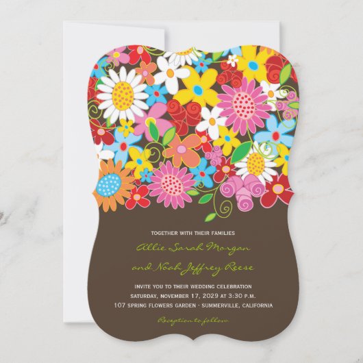 Spring Flowers Garden Whimsical Wedding Invite Kaart (Voorkant)