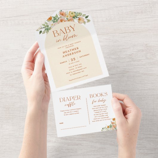 Spring Flowers Girl Baby shower All In One Uitnodiging (Afscheurbaar)