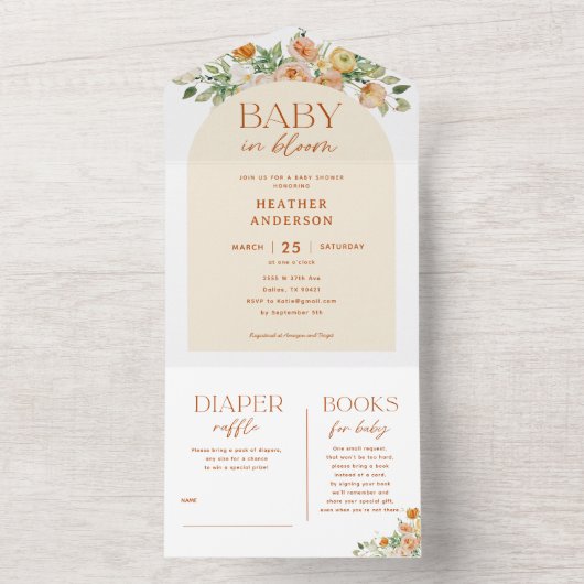 Spring Flowers Girl Baby shower All In One Uitnodiging (Binnen)