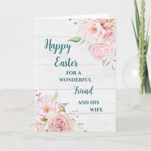 Spring Flowers Happy Easter Friend & zijn vrouw Feestdagen Kaart (Voorkant)
