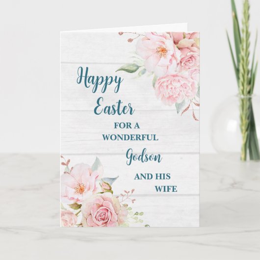 Spring Flowers Happy Easter Godson en zijn vrouw Feestdagen Kaart (Voorkant)
