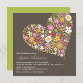 Spring Flowers Heart Love Bridal Luncheon Invite Kaart (Voorkant / Achterkant)