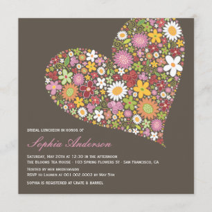 Spring Flowers Heart Love Bridal Luncheon Invite Kaart