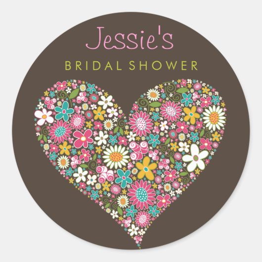 Spring Flowers Heart Love Vrijgezellenfeest Weddin Ronde Sticker (Voorkant)