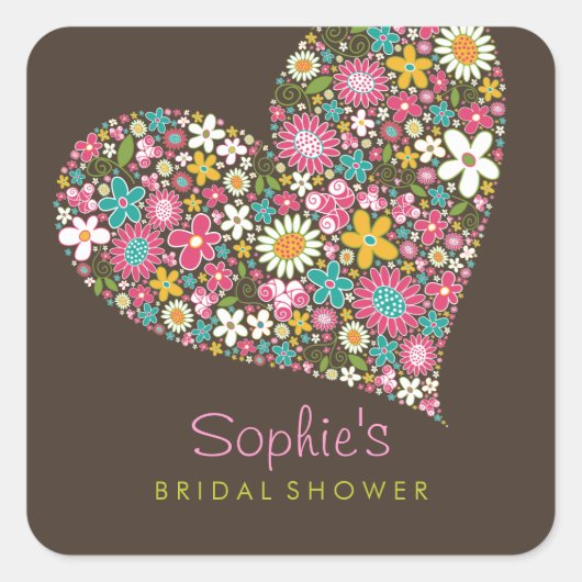 Spring Flowers Heart Love Vrijgezellenfeest Weddin Vierkante Sticker (Voorkant)