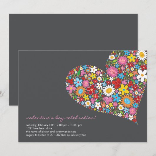 Spring Flowers Heart Valentijn Party Invite Kaart (Voorkant / Achterkant)
