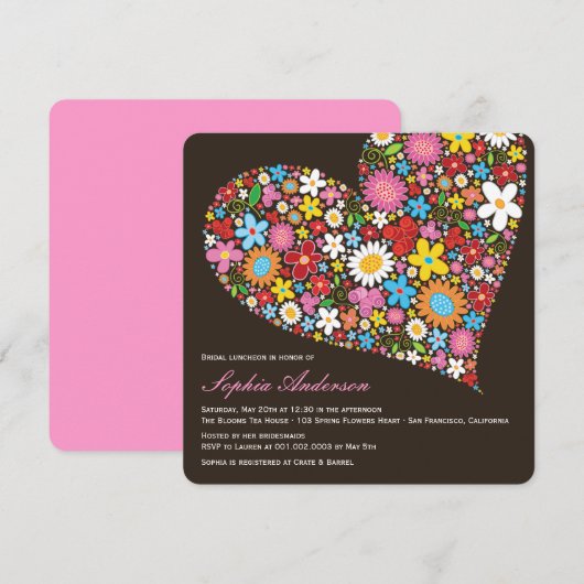 Spring Flowers Heart Vrijgezellenfeest Luncheon In Kaart (Voorkant / Achterkant)