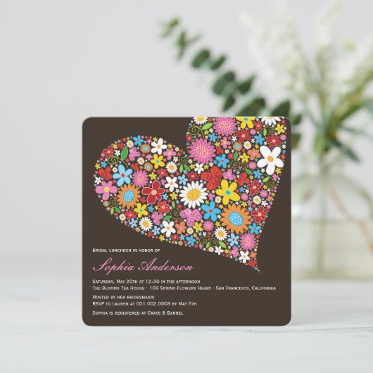 Spring Flowers Heart Vrijgezellenfeest Luncheon In Kaart (Staand voorkant)