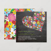 Spring Flowers Heart Whimsical Chalkboard Wedding Kaart (Voorkant / Achterkant)