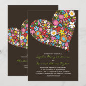 Spring Flowers Heart Whimsical Wedding Invite Kaart (Voorkant / Achterkant)