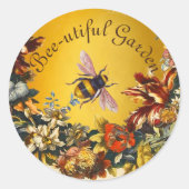 SPRING FLOWERS HONEY BEE / BEEKEEPER FLORAL RONDE STICKER (Voorkant)