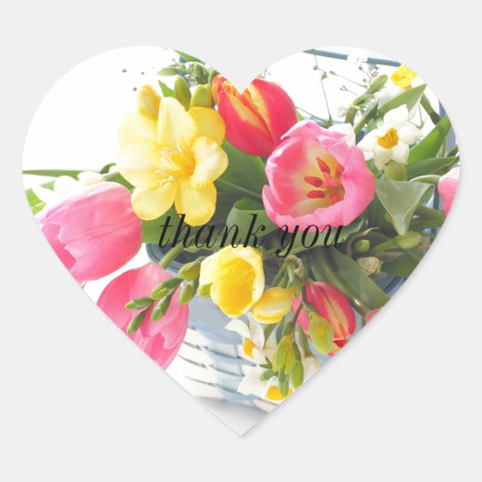 Spring flowers in basket hart sticker (Voorkant)