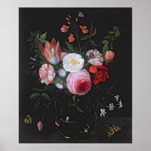 Spring Flowers in een glazen vaas, 17e eeuw Poster (Voorkant)
