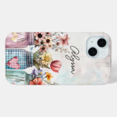 Spring Flowers in Mason Jar Design met naam Case-Mate iPhone Case (Achterkant (horizontaal))