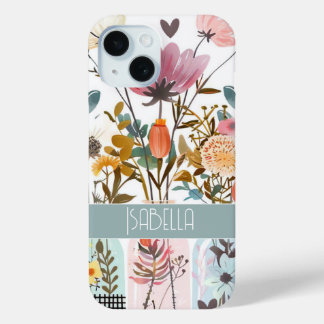 Spring Flowers in Mason Jar Design met naam iPhone 15 Case