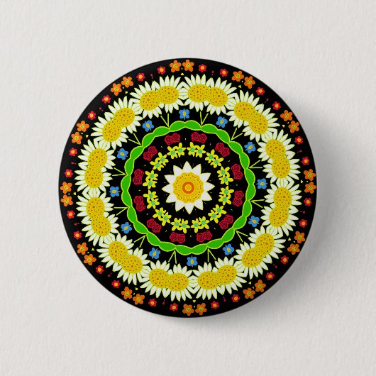 Spring Flowers Kaleidoscoop 02 Ronde Button 5,7 Cm (Voorkant)