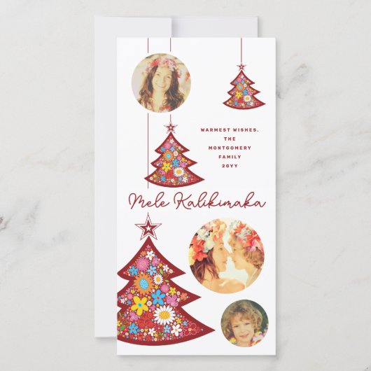 Spring Flowers Kerstboom Ornamenten 3 Foto Feestdagenkaart (Voorkant)