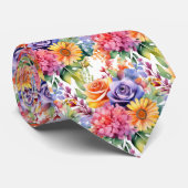 Spring Flowers Kleurrijke Regenboog Waterverf Bloe Stropdas (Opgerold)