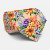 Spring Flowers Kleurrijke Regenboog Waterverf Bloe Stropdas (Opgerold)